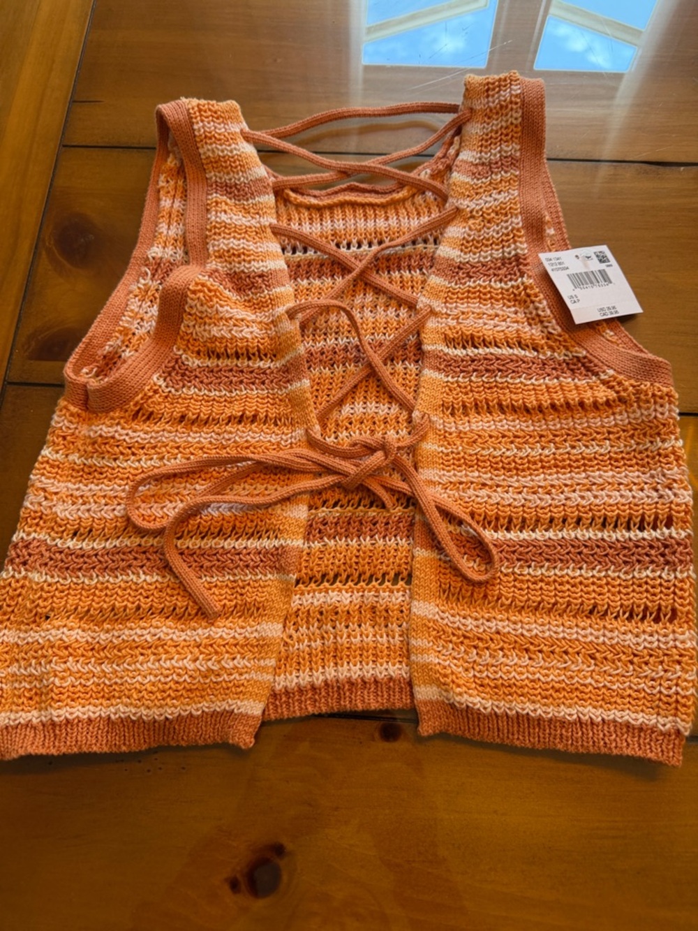 American Eagle Outfitters Orange Striped Knit Lace-Up Cropped Tank